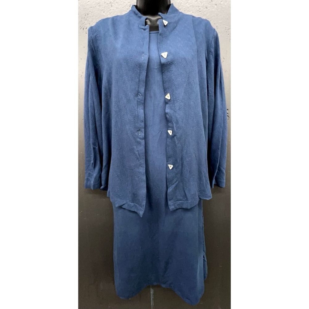 Vintage Dress Jacket Set L Blue Shift Midi Lagenlook Cottage Grandma‎